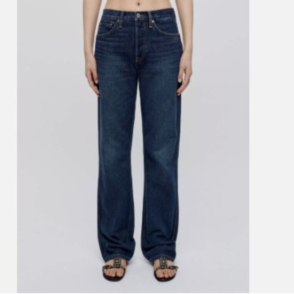 $295 Re/Done Blue Relaxed Long Jean In Palermo Size 26 Straight Leg